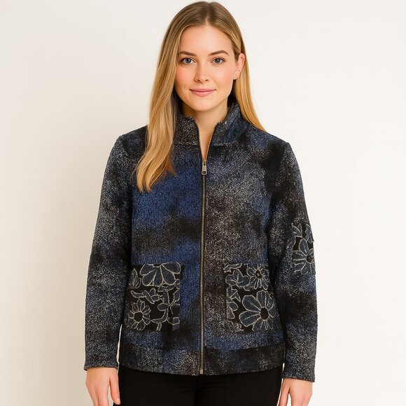 Elena Wang Colorful Textured Fuzzy Knit Zip Up Cardigan Sweater Size XL - Picture 1 of 5
